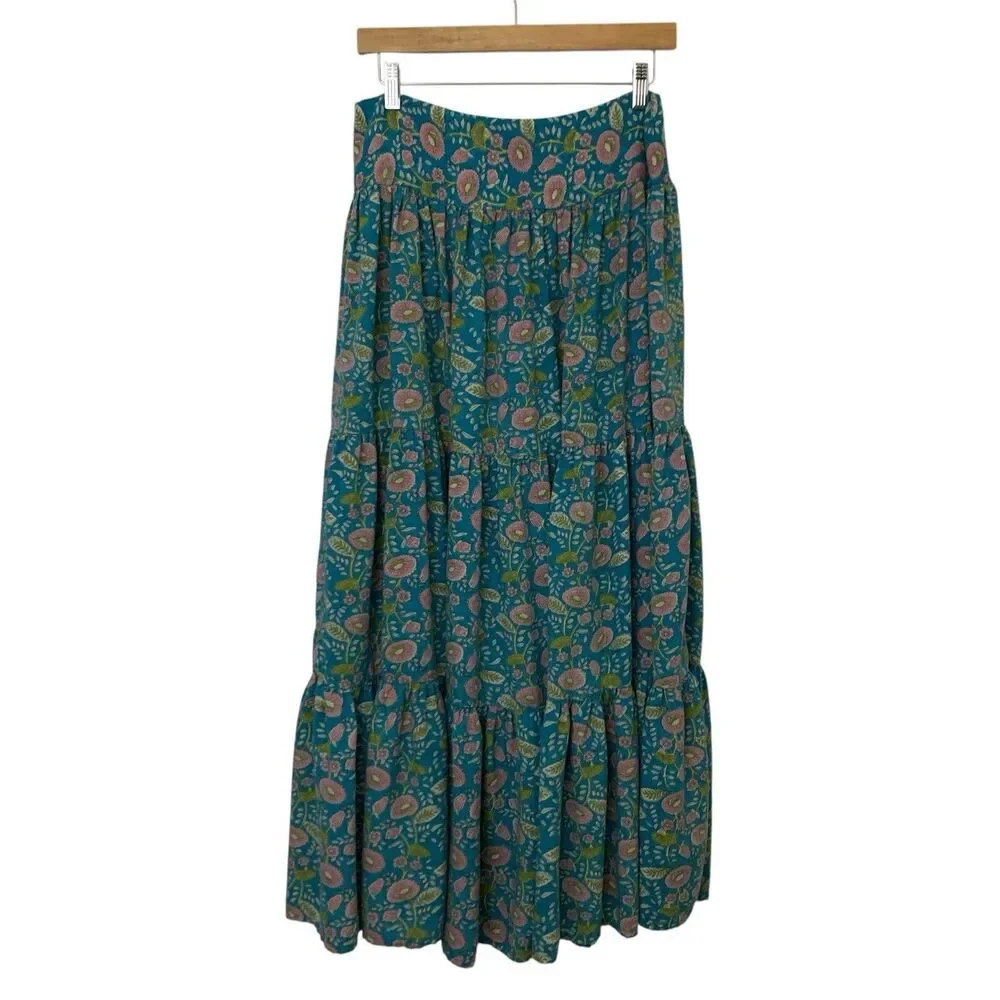 NATURAL LIFE Teal Paisley Maxi Skirt with Pink and Green Accents - Picture 4 of 8